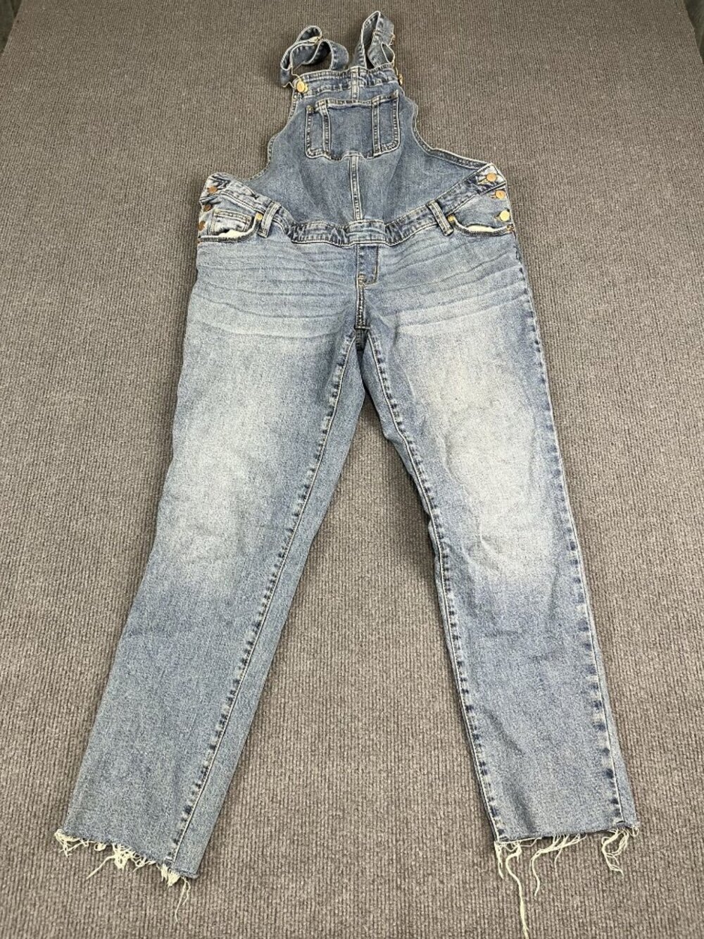 Isabel Maternity Denim Overalls Distressed Hem Adjustable Straps 4